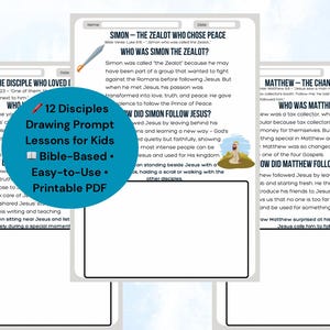 12 Disciples Bible Lessons with Drawing Prompts for Kids Fun Printable Christian Activities for Sunday School Homeschool and Faith Learning