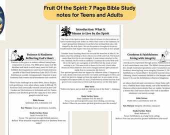 Fruit of the Spirit Bible Study Printable for Teens and Adults Christian Study Guide Galatians 5 Bible Lessons Scripture Study Worksheets