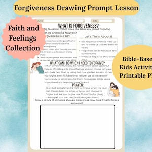 Forgiveness Drawing Prompt Lesson Bible Activity for Kids Christian Printable Worksheet Faith and Feelings Sunday School Craft PDF