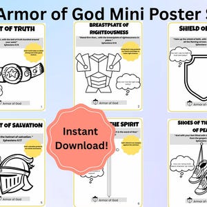 Armor of God Printable Posters for Kids | Bible Coloring Pages | Christian Wall Art | Ephesians 6 Armor Bible Lesson | Sunday School Decor