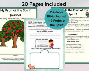Fruit of the Spirit Journal for Kids Bible Based Printable Devotional Lessons Reflection Pages Drawing Prompts Christian Print Sunday School