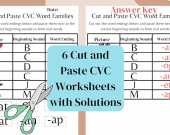 CVC Word Family Worksheets for Kindergarten | Cut and Paste Phonics Practice