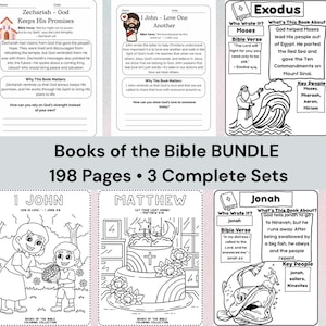 Books of the Bible-bundel voor kinderen – 198 afdrukbare pagina's met bijbellessen, informatiebladen en kleurplaten, christelijke thuisschool, zondagsschool