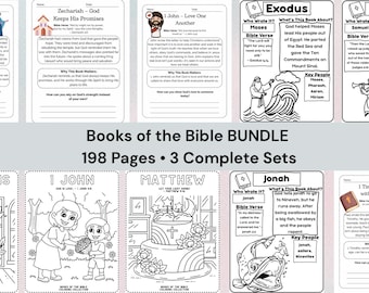 Books of the Bible Bundle for Kids – 198 Printable Pages of Bible Lessons, Fact Sheets & Coloring Sheets,Christian Homeschool, Sunday School