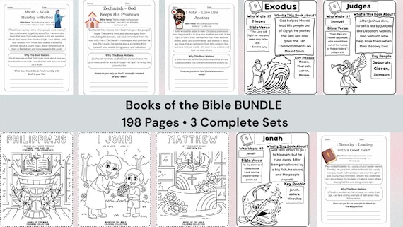 Books of the Bible Bundle for Kids – 198 Printable Pages of Bible Lessons, Fact Sheets & Coloring Sheets,Christian Homeschool, Sunday School