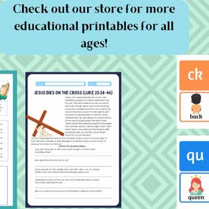 Preview of matching Bible resources including the Fruit of the Spirit lessons, 30 Days with Jesus journal, and Bible Prayer Journal for Kids. All designed to work together to support Christian homeschool learning and children’s spiritual development. Shop the full faith-based printable collection for more Bible learning tools.
