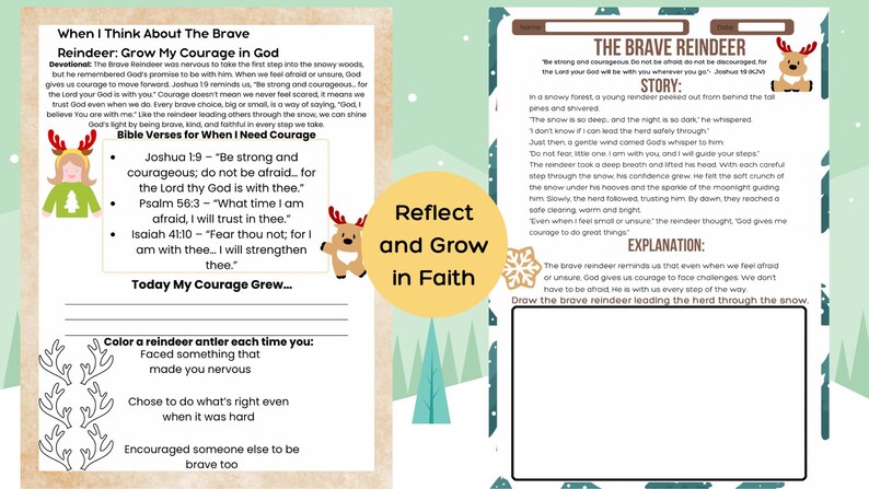The Brave Reindeer Bible Lesson for Kids Winter Bible Activity Faith ...