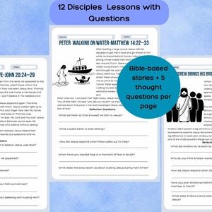 12 Disciples Bible Lessons with Reflection Questions Faith Based Worksheets for Kids Christian Homeschool Sunday School Printable Set