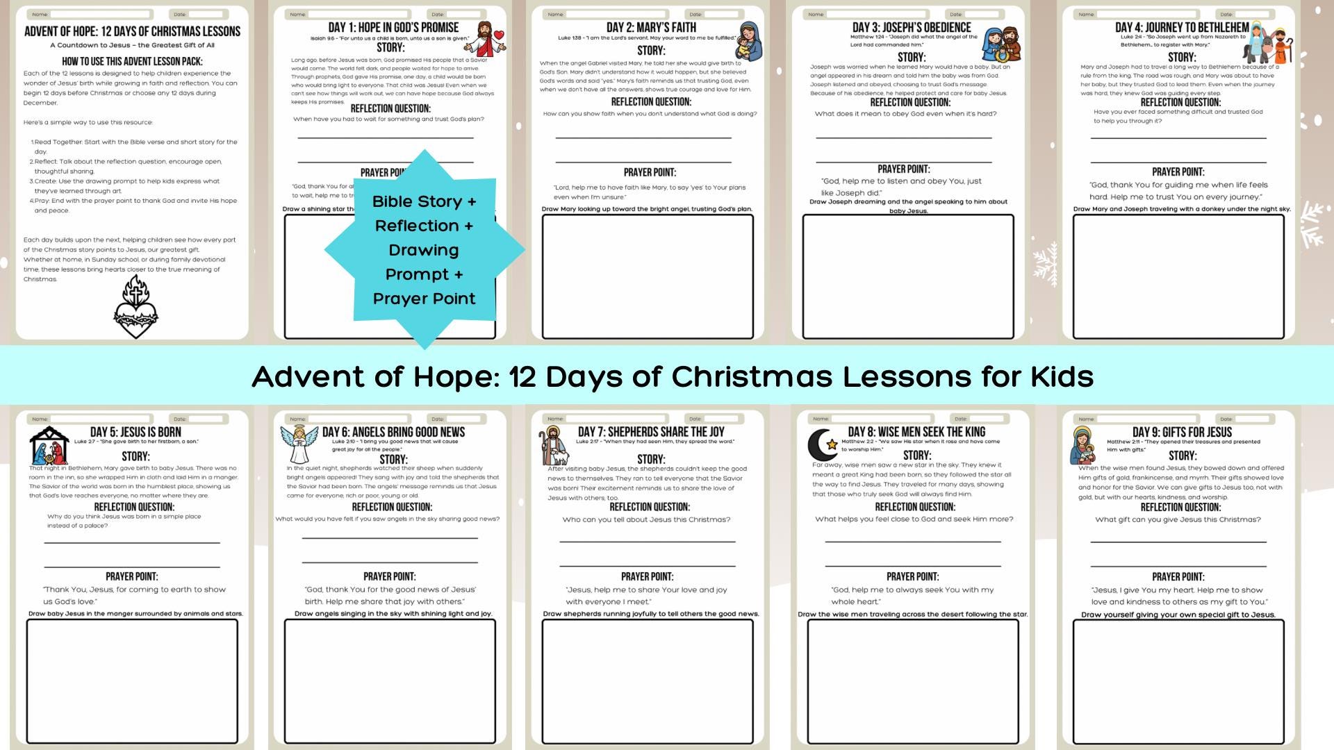 Advent of Hope 12 Days of Christmas Bible Lessons for Kids Printable ...