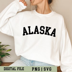 Alaska PNG, Alaska State SVG, Black Bold Collegiate Font, Alaska Curved Cut File