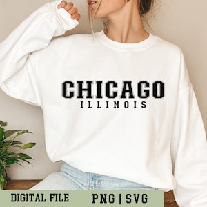 Chicago Illinois SVG, Chicago PNG, Distressed Collegiate Shirt Cut File