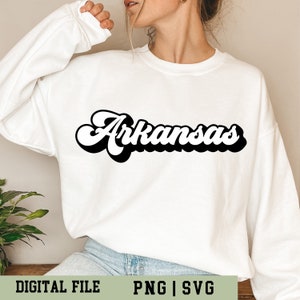 Retro Arkansas SVG, Arkansas State Retro PNG, Black and White, Single Design