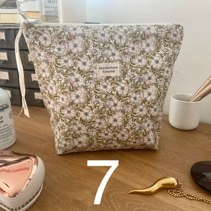 Grande trousse de toilette en Liberty véritable, molletonnée et doublée en lin, étanche, maquillage 7