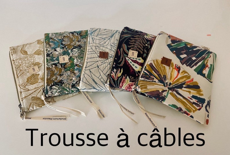 Housse dordinateur 12 à 18 pouces, en Liberty, protection High Tech et doublure en tissu enduit imperméable. trousse à cables coordonnée. image 9