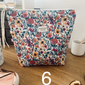 Grande trousse de toilette en Liberty véritable, molletonnée et doublée en lin, étanche, maquillage 6