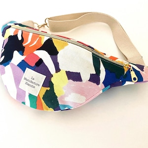 Sac Banane en toile de coton, colorée, sangle réglable, bandoulière et/ou pochette