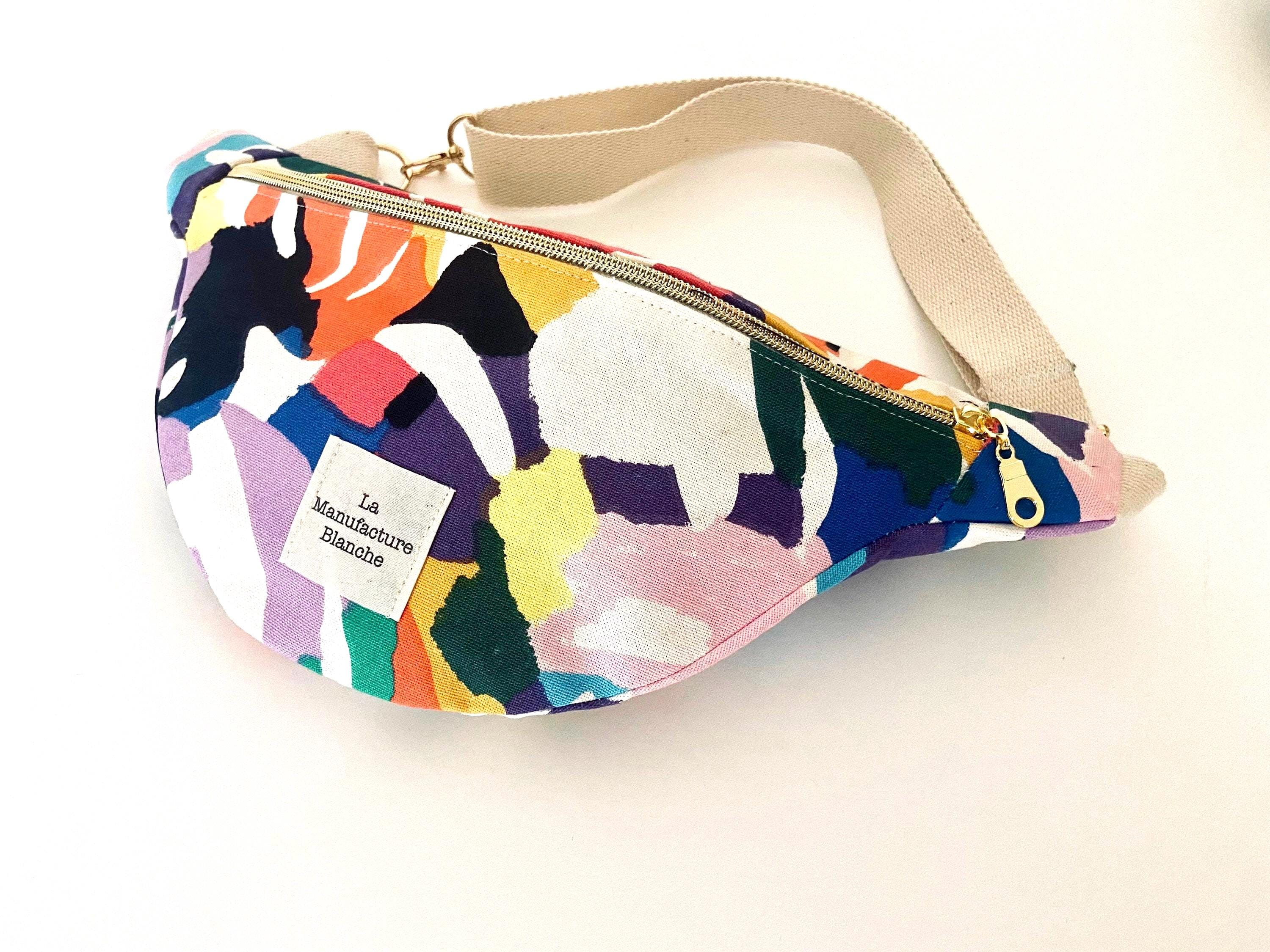 Colorful canvas fanny pack, color block, shoulder strap bag
