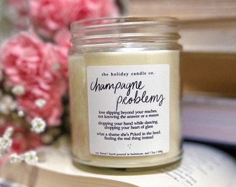 Champagne Problems (Strawberries + Champagne)  8 oz. Single Wick Soy Candle Gift Merch Bachelorette Bridesmaid Gift