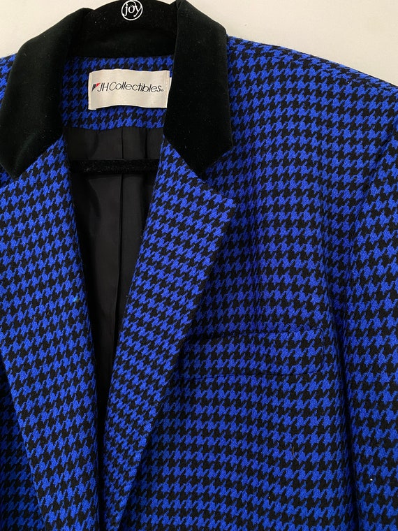 80s-90s Vintage Wool Blazer Black and Blue Hounds… - image 4