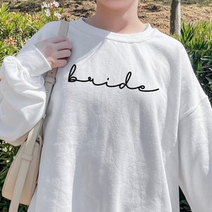 Bride Crewneck Sweatshirt, Aesthetic Bridal Shower Gift, Honeymoon Sweater, Trendy Bride Sweatshirt With Minimal Font, Newlywed Gift