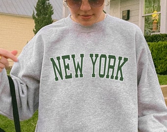 New York Crewneck Sweatshirt, Varsity Lettering Sweatshirt, Downtown Girl Aesthetic Y2K Sweater, Cozy Gift For Her, Trendy Preppy Aesthetics