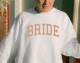 Bride Crewneck Sweatshirt, Varsity Bride To Be Sweater, Bachelorette Gifts For Bride, Aesthetic Bride Shirt, Preppy Newlywed Top For Wife