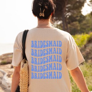 Groovy Bridesmaid Shirt, Blue Boho Hen Do Tshirts, Aesthetic Bridal Party Tees For Color Theme Bachelorette, Retro Matching Hen Party Tops