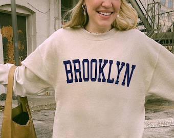 Brooklyn Crewneck Sweatshirt, New York City Sweater, Trendy Preppy Aesthetics, Varsity Lettering, Downtown Girl Aesthetic Y2K Sweater