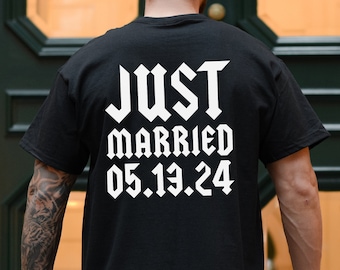 CUSTOM Just Married Groom Shirt, Rock Husband Tshirt, Personalized Groom Wedding Date Shirt, Rock N Roll Wedding Gift, Heavy Metal Aesthetic