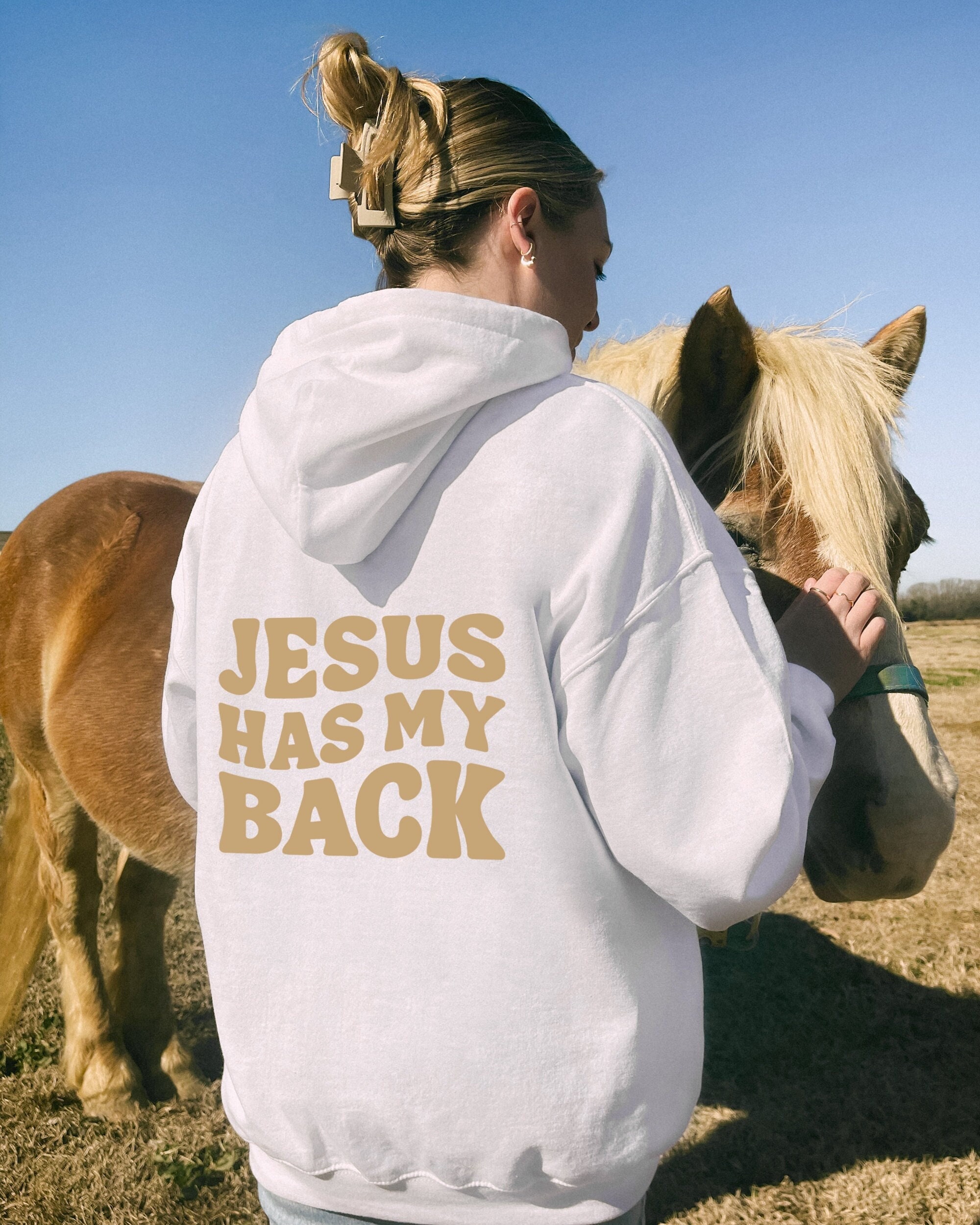 Jesus Has My Back Hoodie, Trendy Worship Christianity Gift, Groovy Faith Sweatshirt, Aesthetic Christian Hoodies With Positive Words On Back