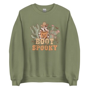 Boot Scootin Spooky Crewneck Sweatshirt, Ghostly Halloween Seasonal Sweatshirt, Boho-Western Graphical Shirts, South Westerner Gift