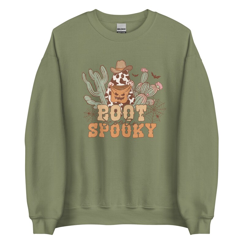 Boot Scootin Spooky Crewneck Sweatshirt, Ghostly Halloween Seasonal Sweatshirt, Boho-Western Graphical Shirts, South Westerner Gift