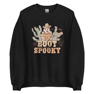 Boot Scootin Spooky Crewneck Sweatshirt, Ghostly Halloween Seasonal Sweatshirt, Boho-Western Graphical Shirts, South Westerner Gift
