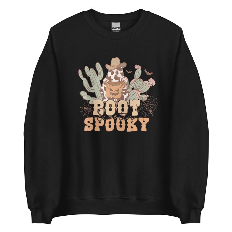 Boot Scootin Spooky Crewneck Sweatshirt, Ghostly Halloween Seasonal Sweatshirt, Boho-Western Graphical Shirts, South Westerner Gift