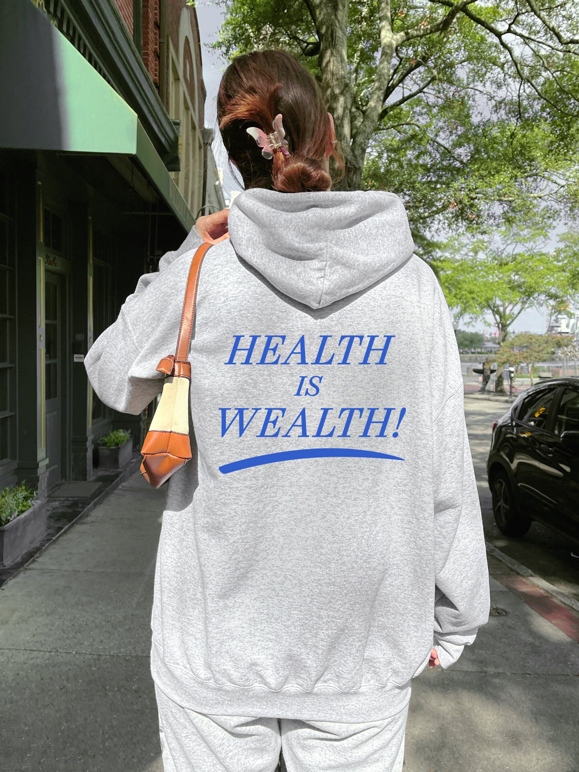 Health is Wealth Hoodie, Trendy Front and Back Print
