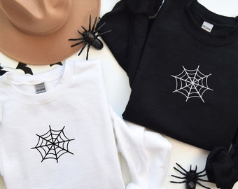 Halloween Spiderweb Embroidered Crewneck Sweatshirt, Aesthetic Fall Seasonal Sweater, Gothic Spider Web Streetwear, Cute Autumnal Gifts
