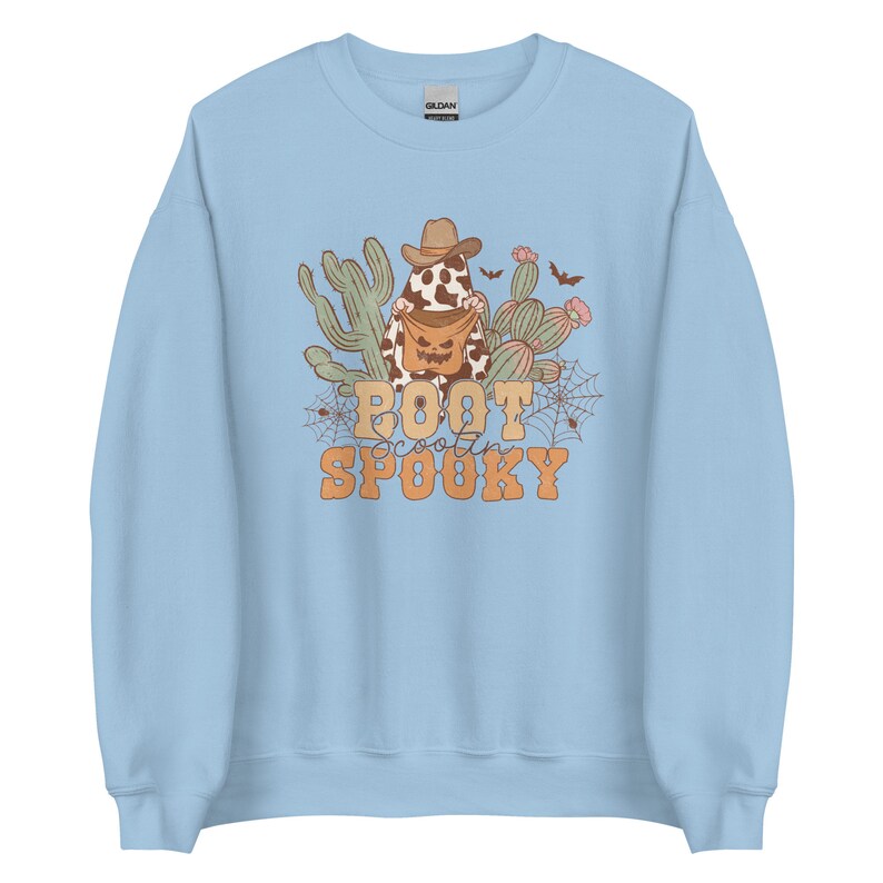 Boot Scootin Spooky Crewneck Sweatshirt, Ghostly Halloween Seasonal Sweatshirt, Boho-Western Graphical Shirts, South Westerner Gift