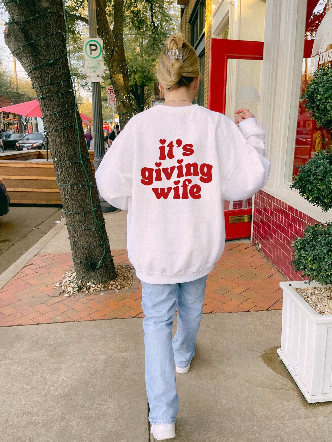It's Giving Wife Crewneck Sweatshirt, Retro Newlywed Sweater, Trendy