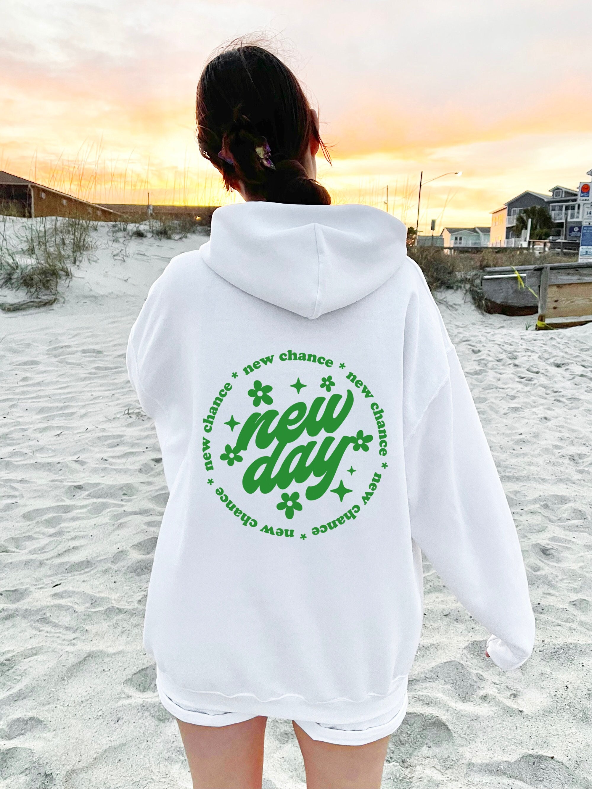 New Day New Chance Hoodie Trendy Sweatshirt With Optimism Quote Aesthetic Words on Back Hooded Sweater Inspirational Clothing Preppy Tee Etsy