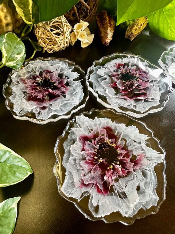 DIY resin coasters with dried pressed flowers - Gardening4Joy