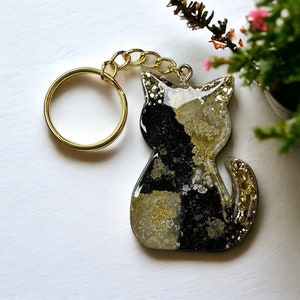 Black White Gold Cat KeyChain, Gift for Her, Bag Accessories for Girls, Cat Accessories, Pet Accessories, Gold Keychain, Cute Cat Keychain
