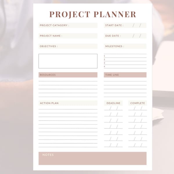 Project Planner Printable | Project Planner Template | Project Planner Digital | Project Planner Notion | Project Planner for Creative