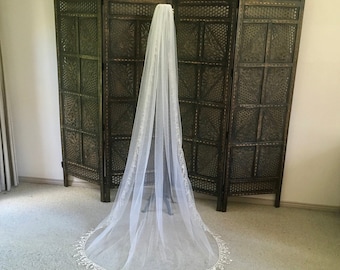 TILLY, Fringe Lace Veil, Pale Ivory Soft Tulle, Boho Wedding Veil