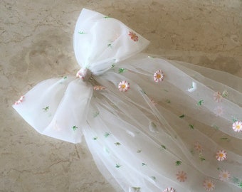 DAISY, Bow, Flower Embroidered Wedding Bow