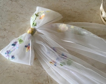 POSIE, Bow or Bow Veil, Flower Embroidered Wedding Veil