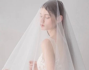 LAURA, Draped Blusher, Minimalist, Two Tier Veil, Cut Edge Soft Tulle Veil