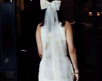 POSIE, Large Bow, Flower Embroidered Wedding Bow