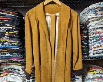 Vintage 60s-70s Scully Golden Yellow Leather Suede Belted Women&#39;s Trench Coat
