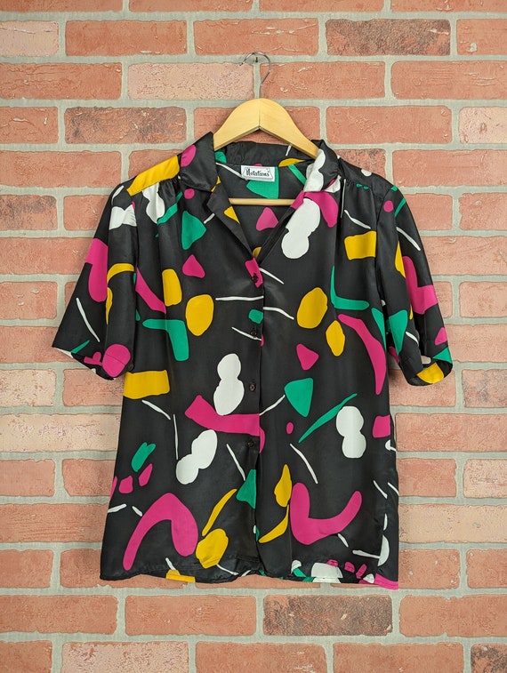 90's Black Rainbow Dotted Blouse by Notations