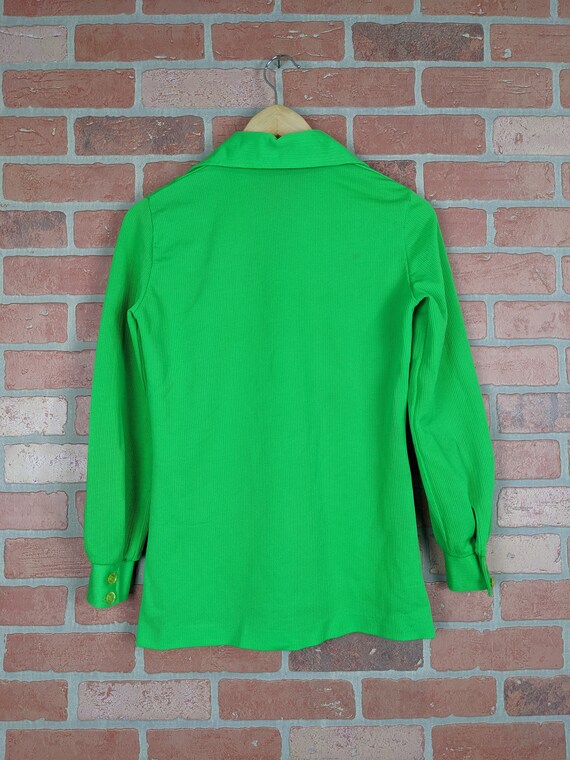 Vintage 50s-60s Judy Bond Bright Green Button Up … - image 6